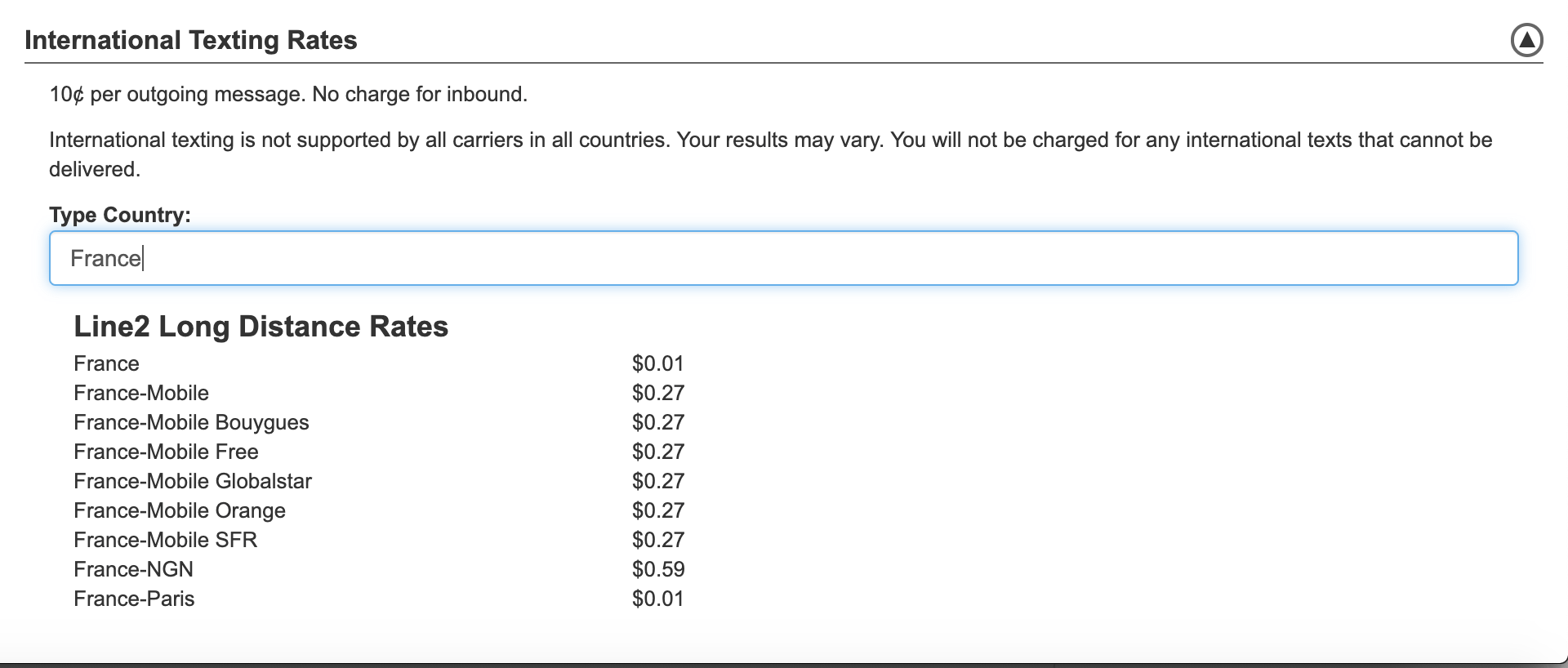 Where can I find the current international rates? Line2 Support