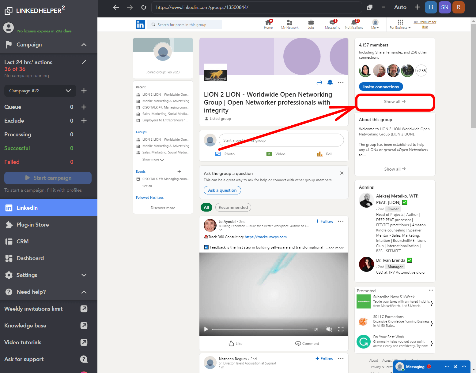How to message LinkedIn group members ('Message sequence via group