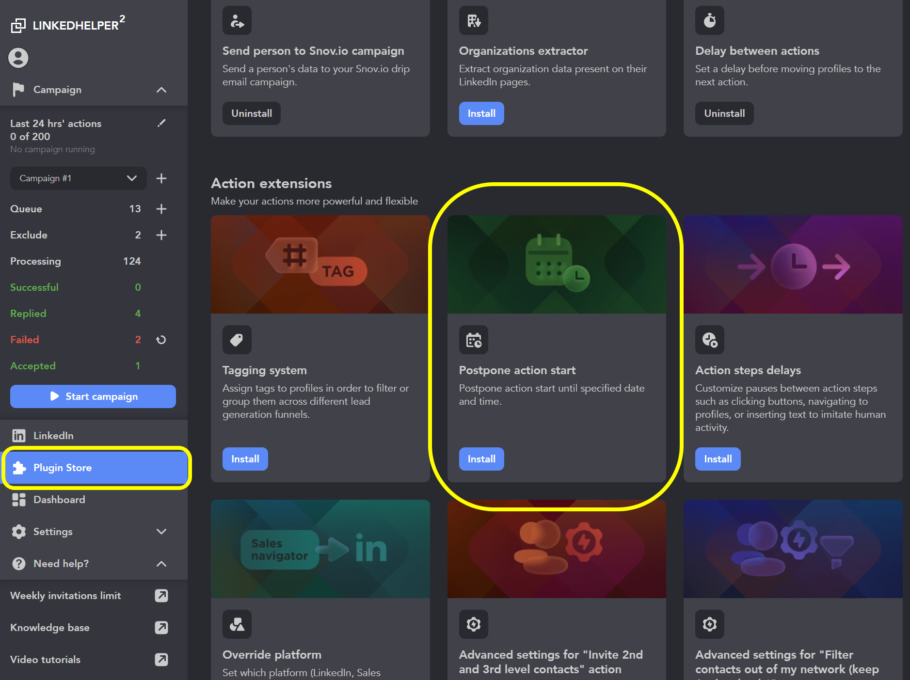 Postpone action start plugin Linked Helper
