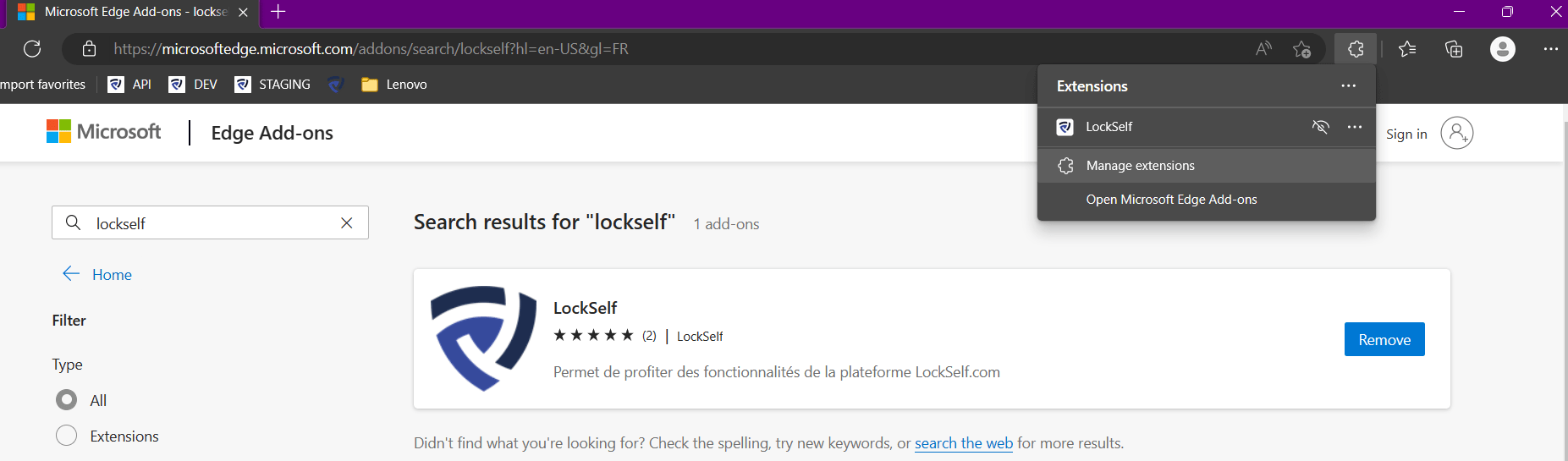 Download Edge extension LockSelf Support