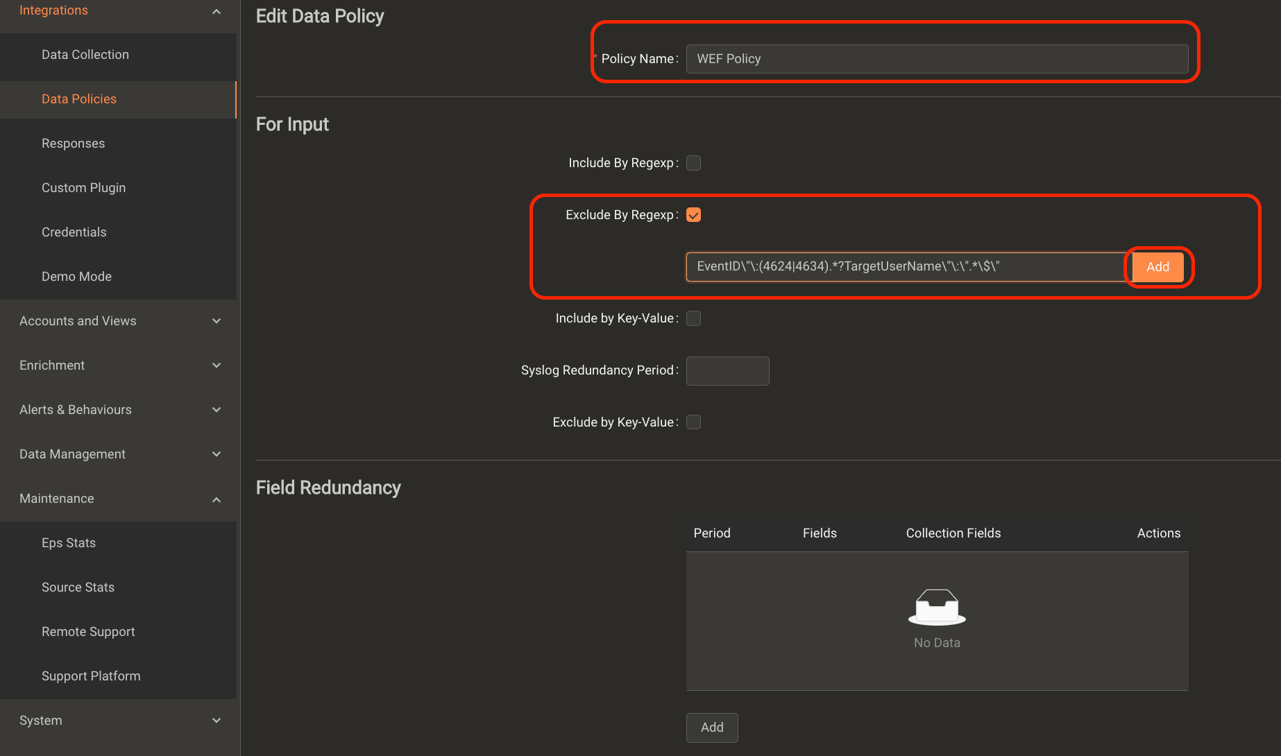 Creation Input Filter by Regex Logsign Support Center