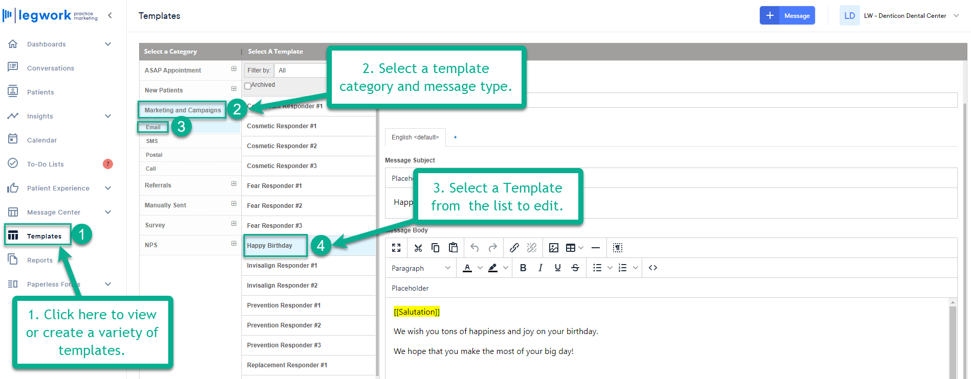 How do I edit a Text Message Template? Legwork