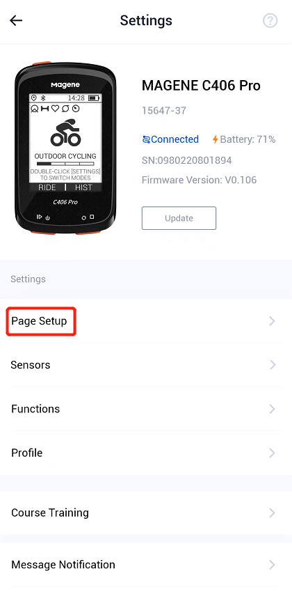 How to set up the page of the bike computer? – Magene
