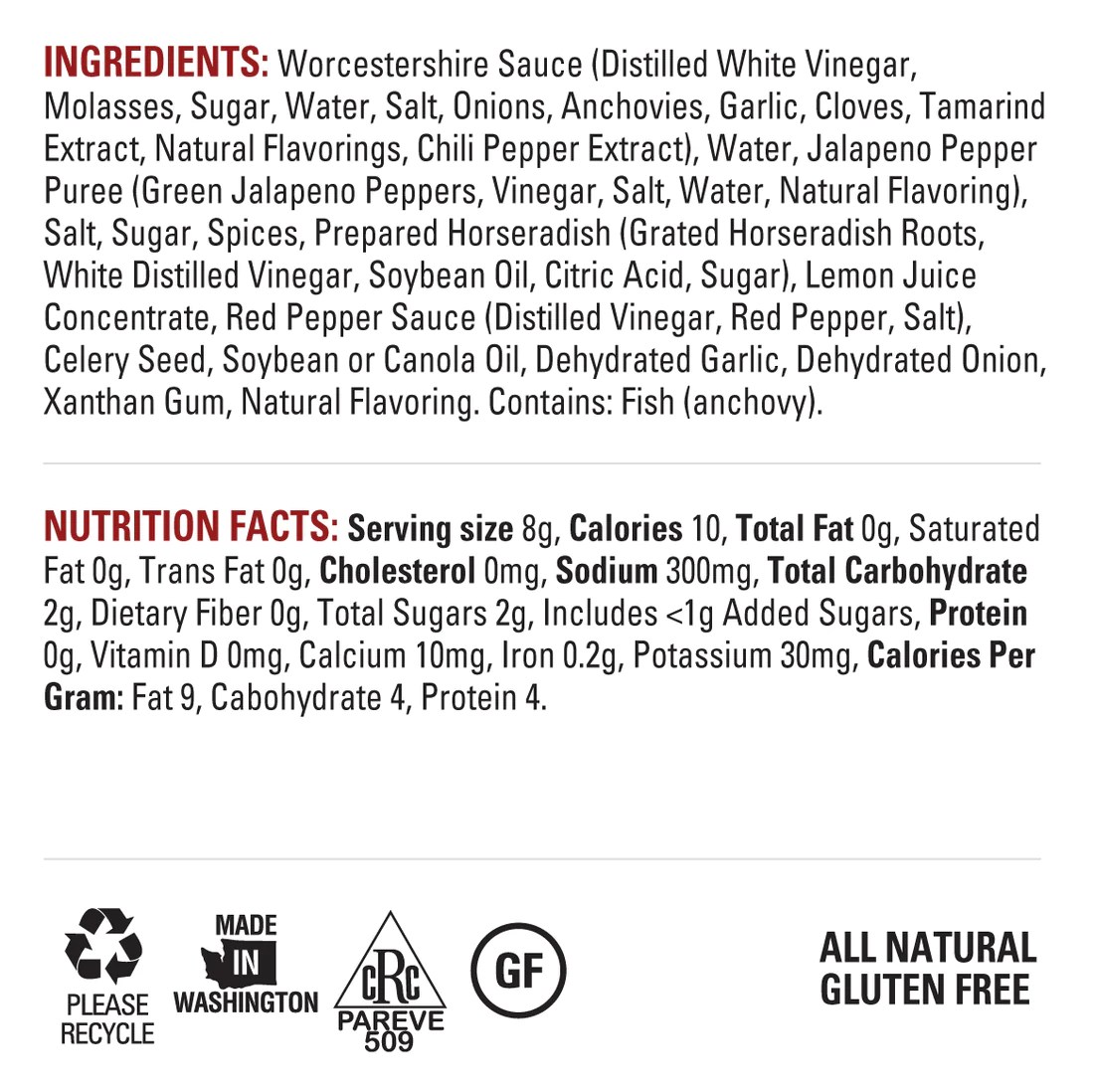 What are the Nutritional Facts and ingredients in the Bloody Mary Kit