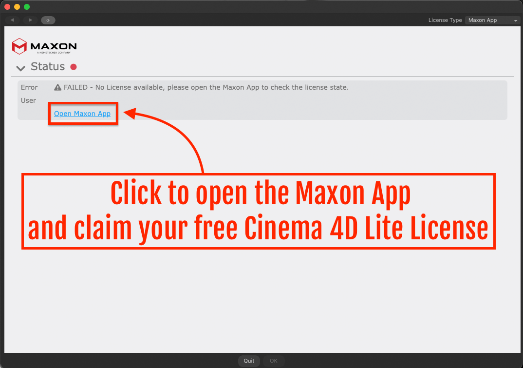 Maxon App 2025.2.1 How do I launch Cinema 4D Lite for the first time and claim my free C4D
