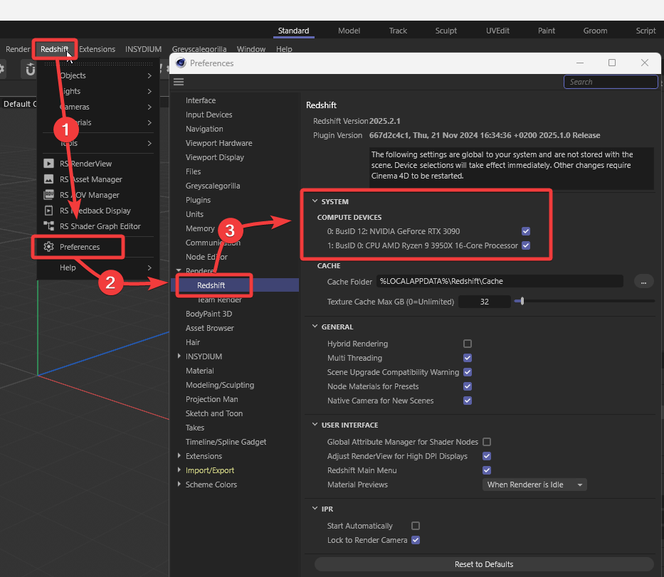 Why can't I see or use my GPU with Redshift in Cinema 4D 2025, but it works in Cinema 4D 2024? Knowledge Base