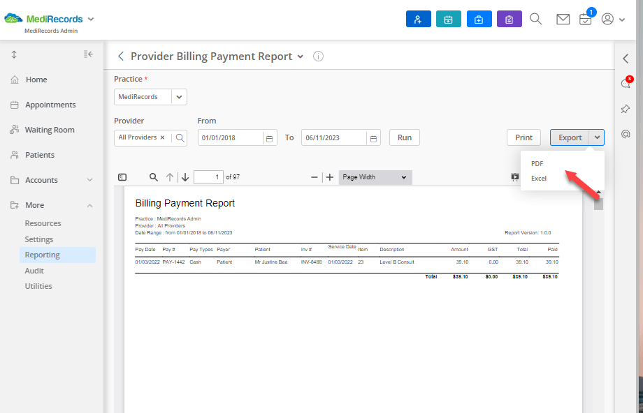 Provider Billing Payment Report – MediRecords Knowledge Base