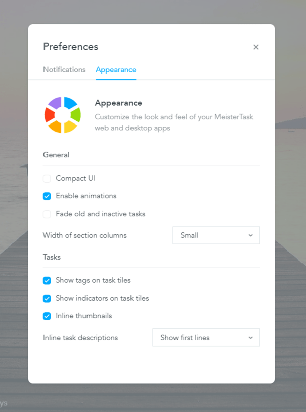 Change Appearance Settings MeisterTask