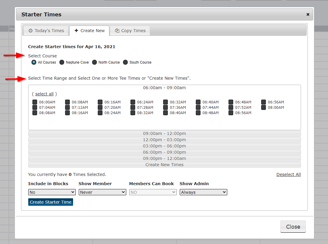 MembersFirst Learning Center Creating Starter Times
