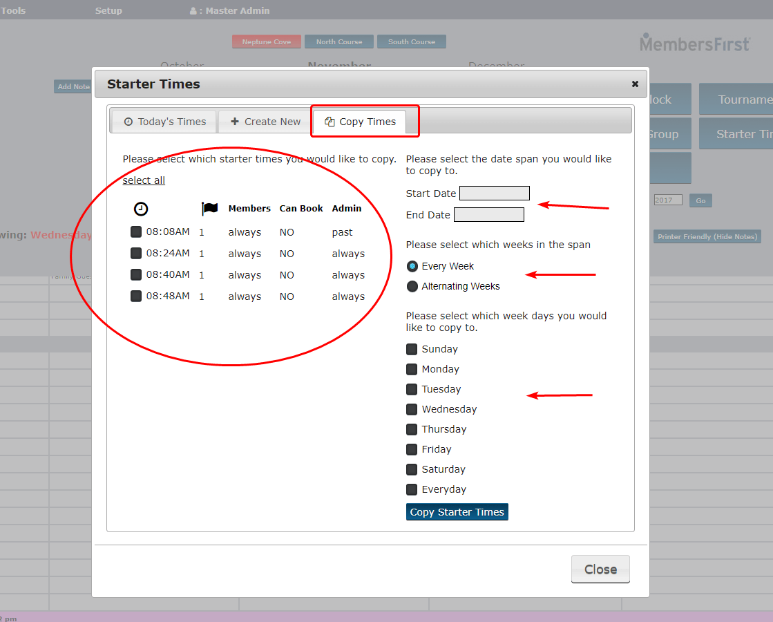 MembersFirst Learning Center Creating Starter Times