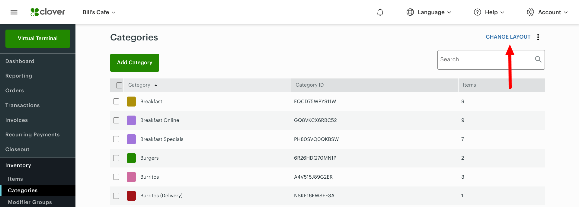 Sorting Categories, Items, and Modifiers in the Clover Inventory