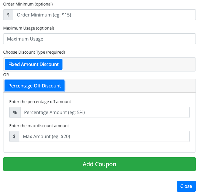 Can I create a promotional coupon code? Menufy Help