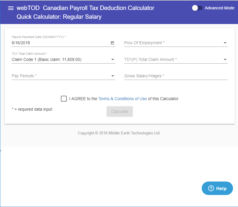 How to use webTOD Canadian Payroll Tax Deduction Calculator Middle