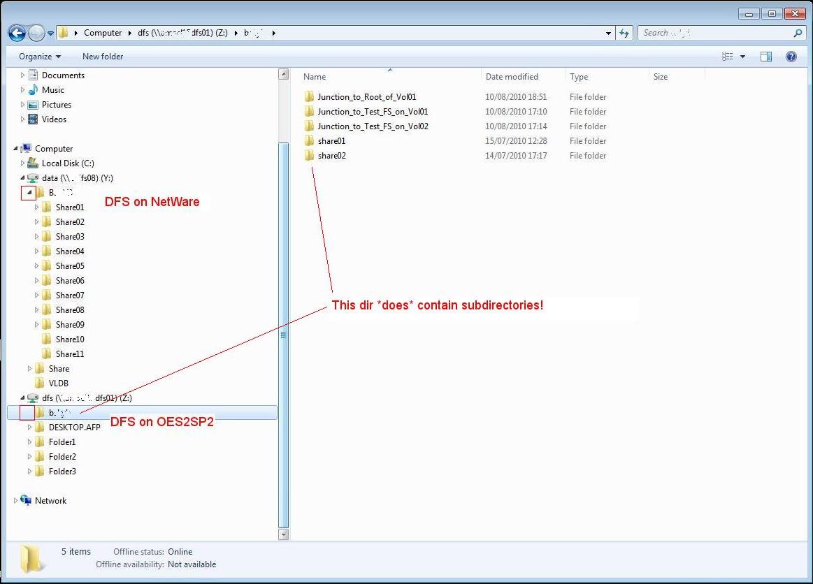 Windows 7 Explorer to OES2 via CIFS will not expand DFS Junctions