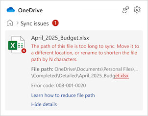 'Path of this file or folder is too long' error in OneDrive - Microsoft