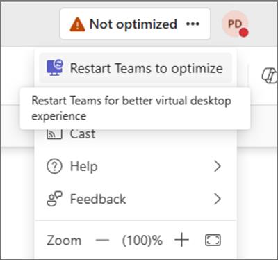 My virtual desktop experience in Microsoft Teams isn't optimized