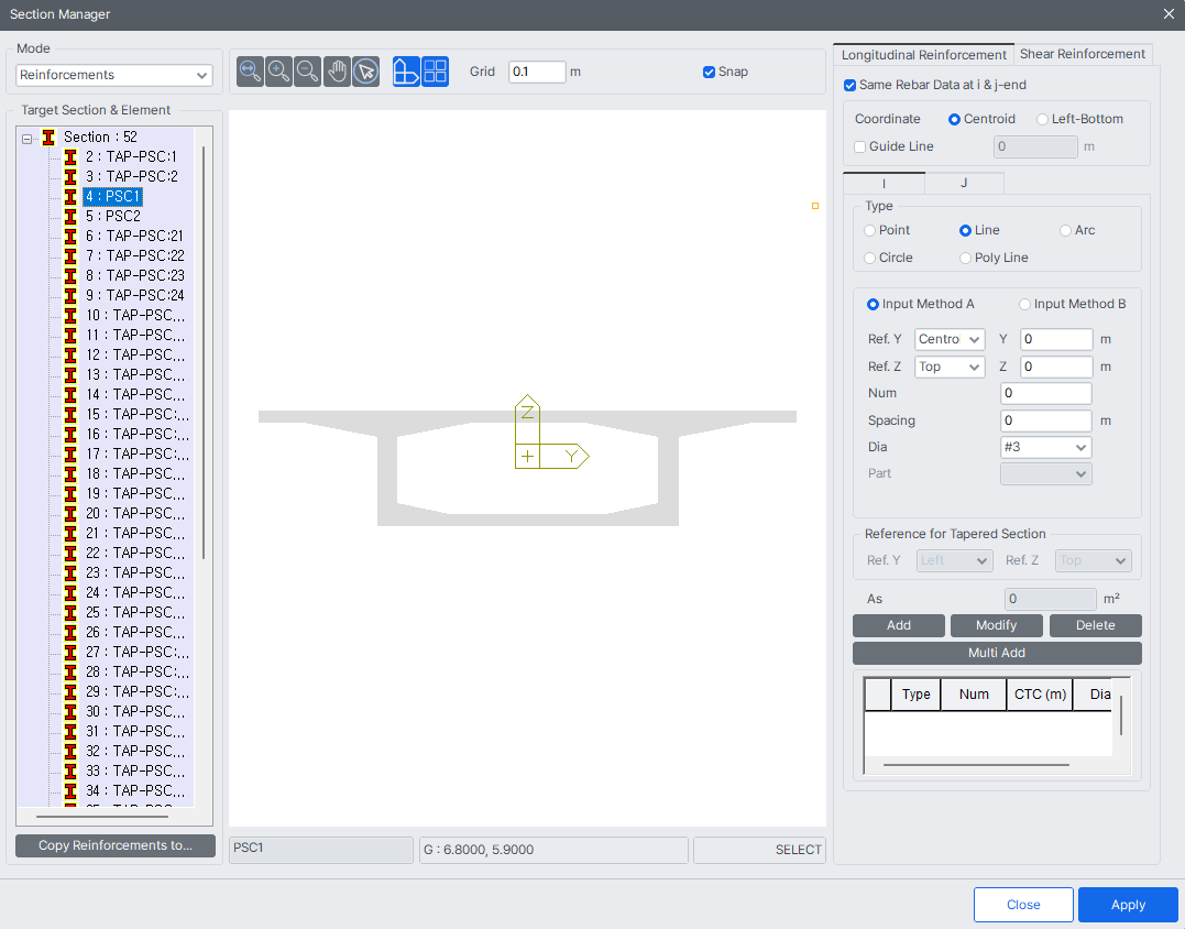Section Manager Reinforcements MIDAS Support