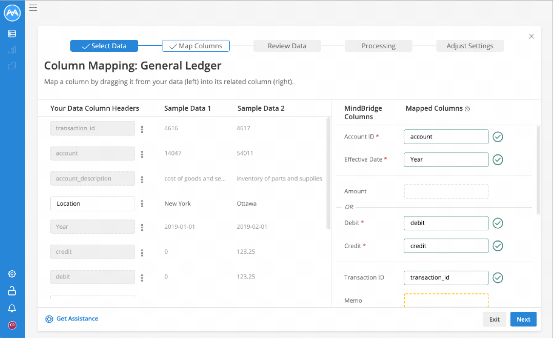 Join columns MindBridge