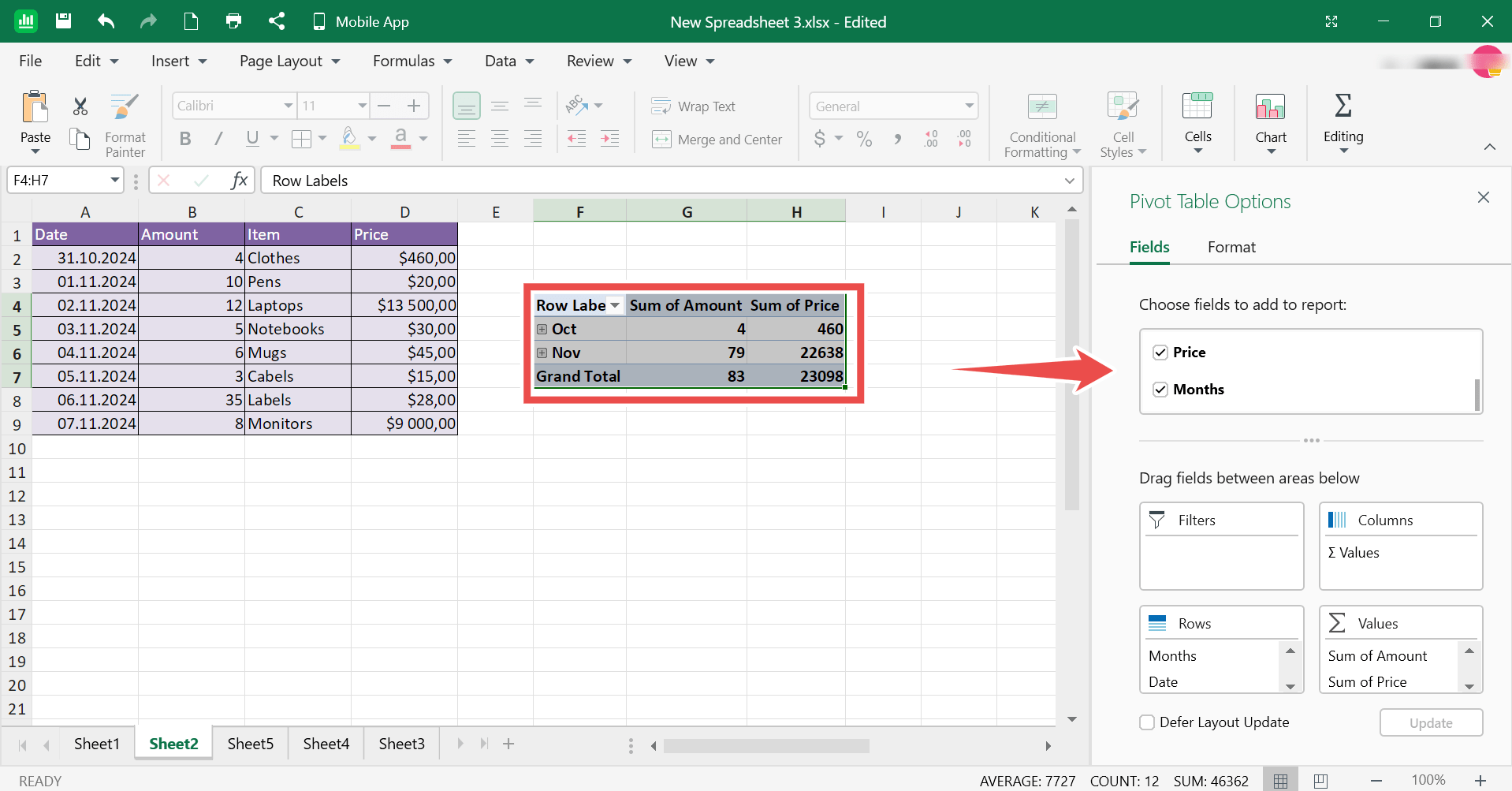 How to analyze data from Pivot Tables in MobiSheets MobiSystems