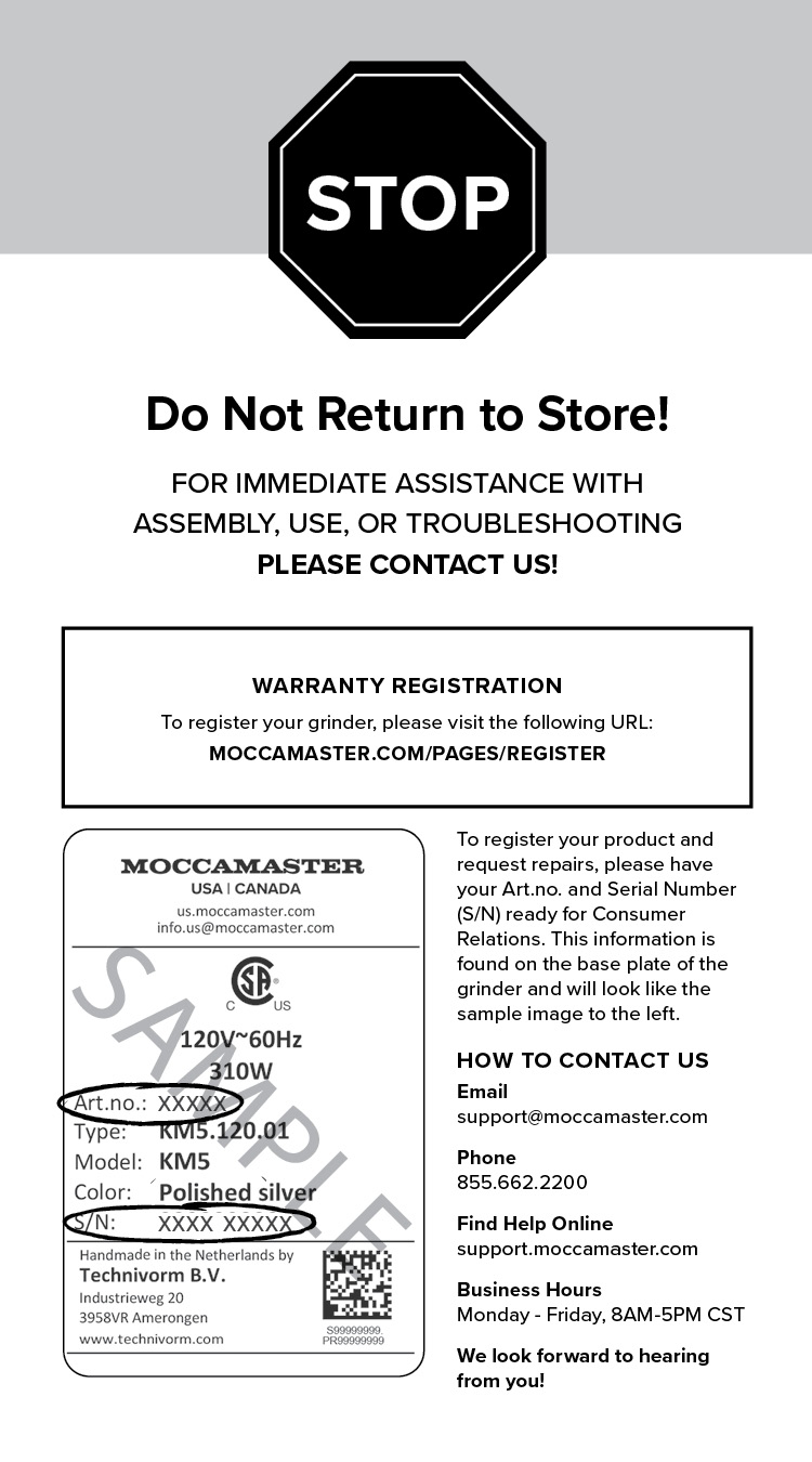 Moccamaster KM5 Burr Grinder Instruction Manual: English – Moccamaster USA