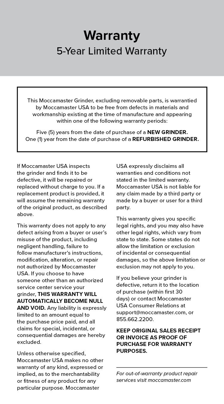 Moccamaster KM5 Burr Grinder Instruction Manual: English – Moccamaster USA