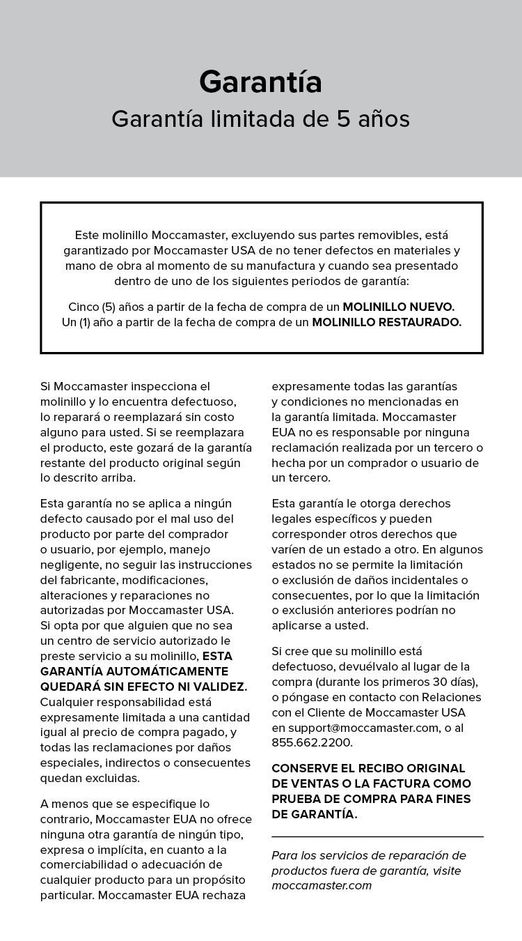 Moccamaster KM5 Burr Grinder Instruction Manual: Spanish – Moccamaster USA