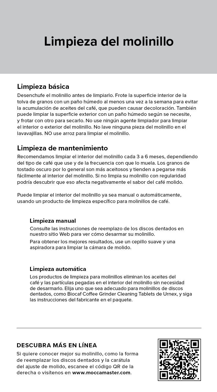 Moccamaster KM5 Burr Grinder Instruction Manual: Spanish – Moccamaster USA