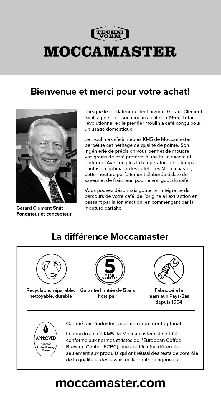 Moccamaster KM5 Burr Grinder Instruction Manual: French – Moccamaster USA