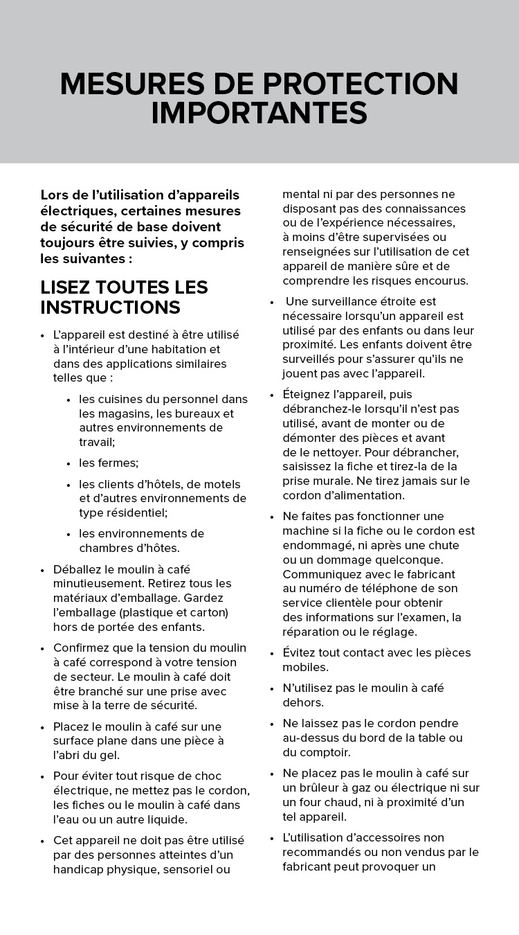 Moccamaster KM5 Burr Grinder Instruction Manual: French – Moccamaster USA