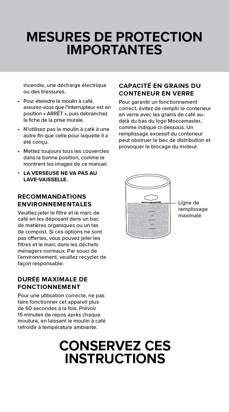 Moccamaster KM5 Burr Grinder Instruction Manual: French – Moccamaster USA