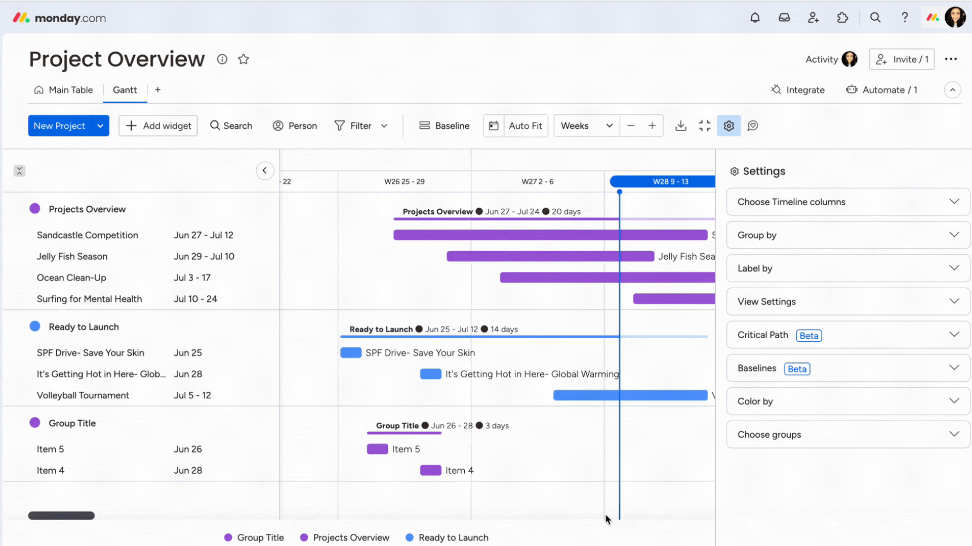 The Gantt Chart View and Widget Support