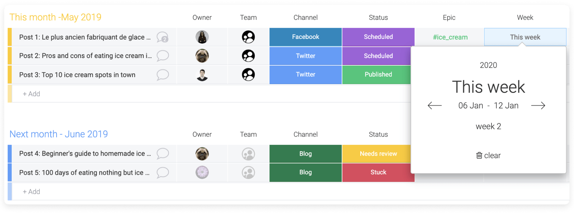 Column types available on Support