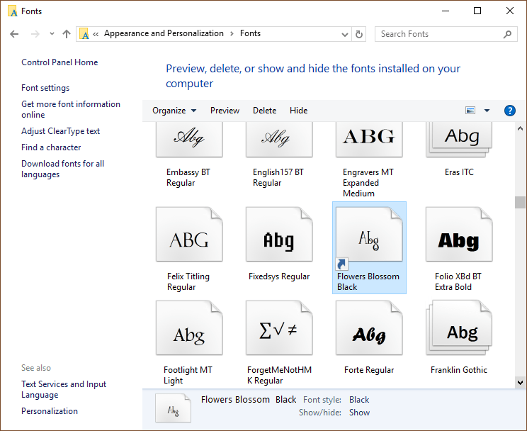 Microsoft Windows Font File in Use