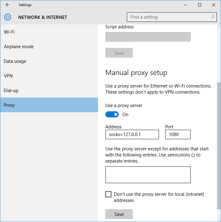 Checking or changing proxy settings in Microsoft Edge