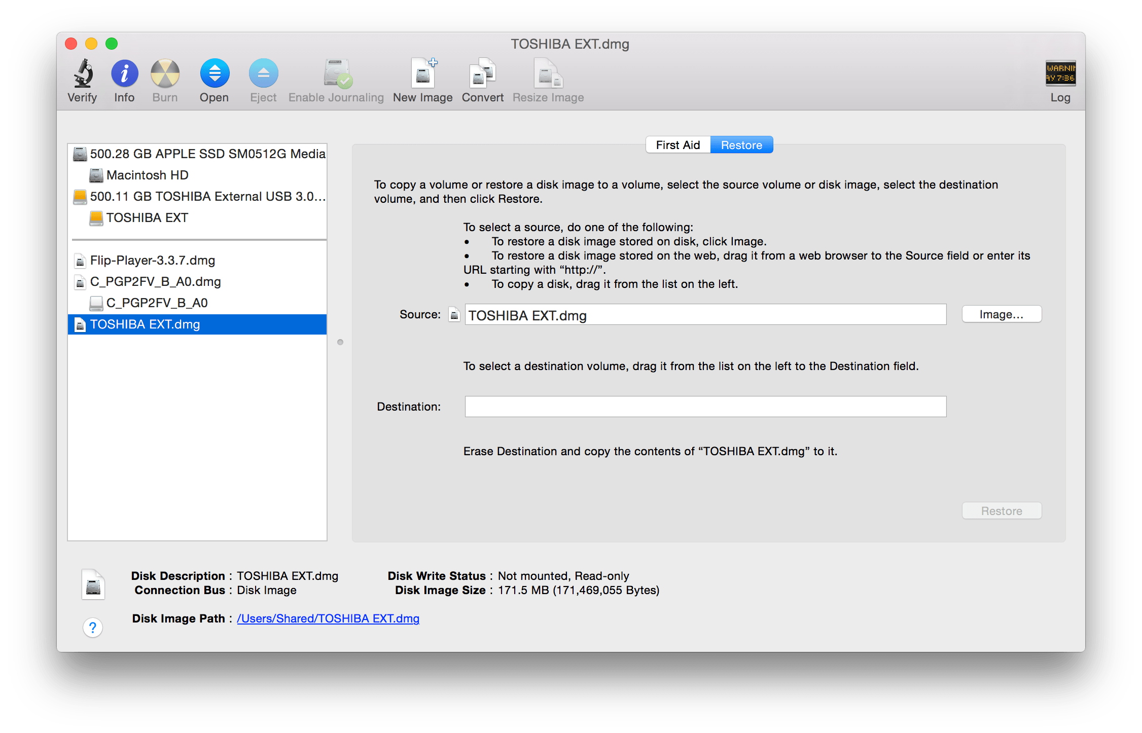 Making an image of a disk drive using Disk Utility
