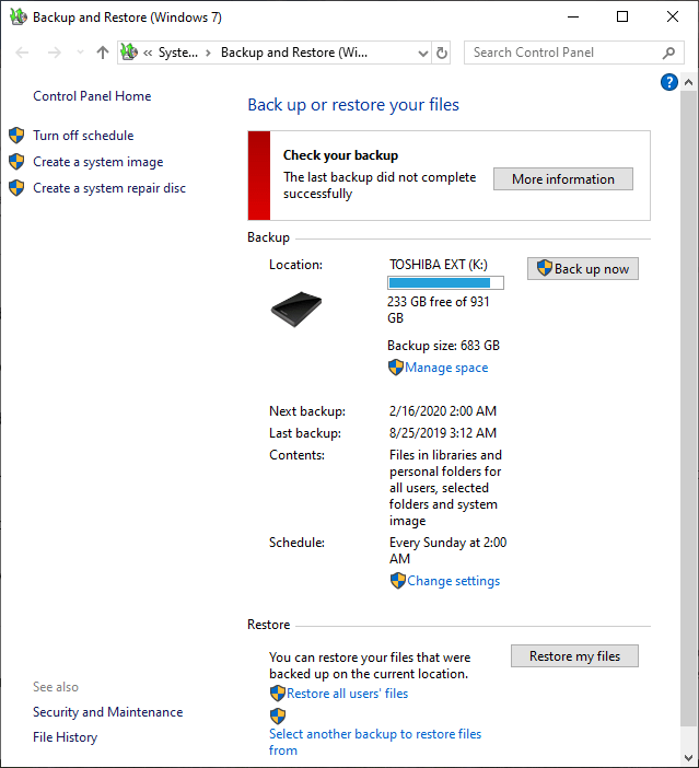 Windows 7 Backup Failed Due to Detection of Virus in Shadow Copy