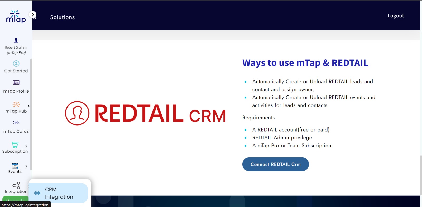 Redtail Integration Web mTap Quick Start Guide