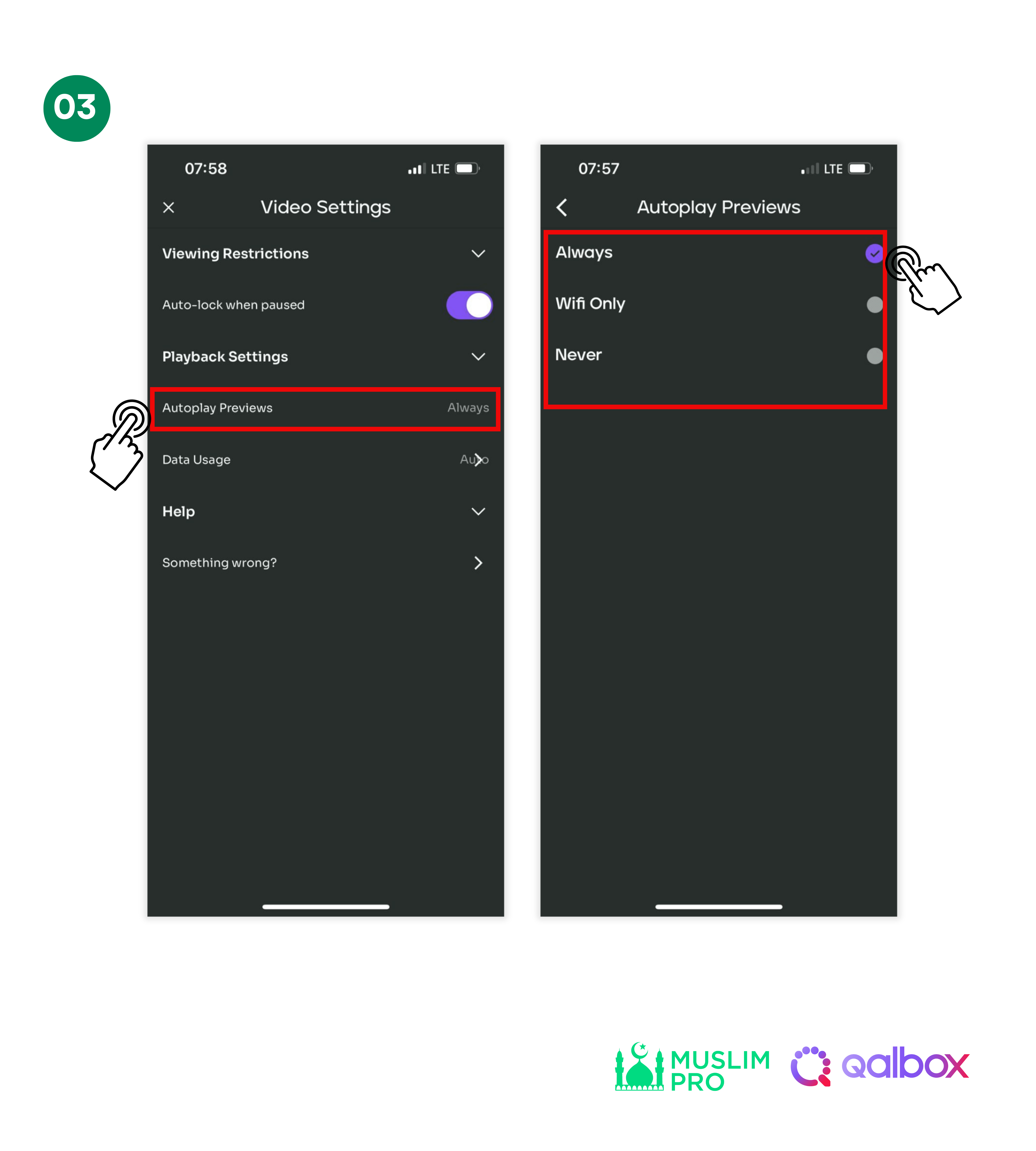 Can I turn off autoplay for the video preview? Muslim Pro & Qalbox