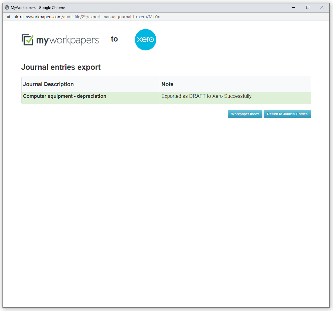 Xero Journal Entries export MyWorkpapers