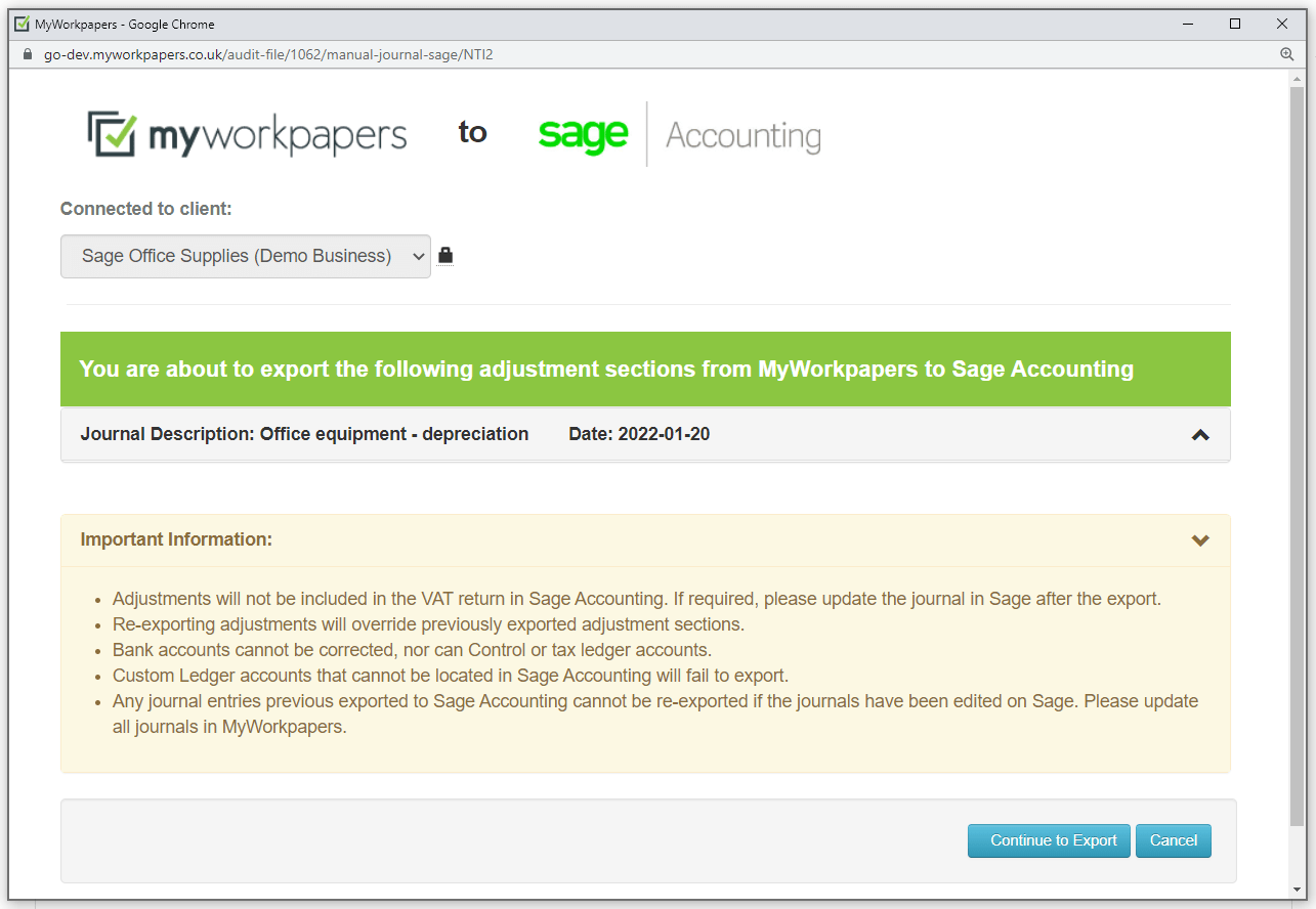 Sage Accounting Journal Entries Export MyWorkpapers
