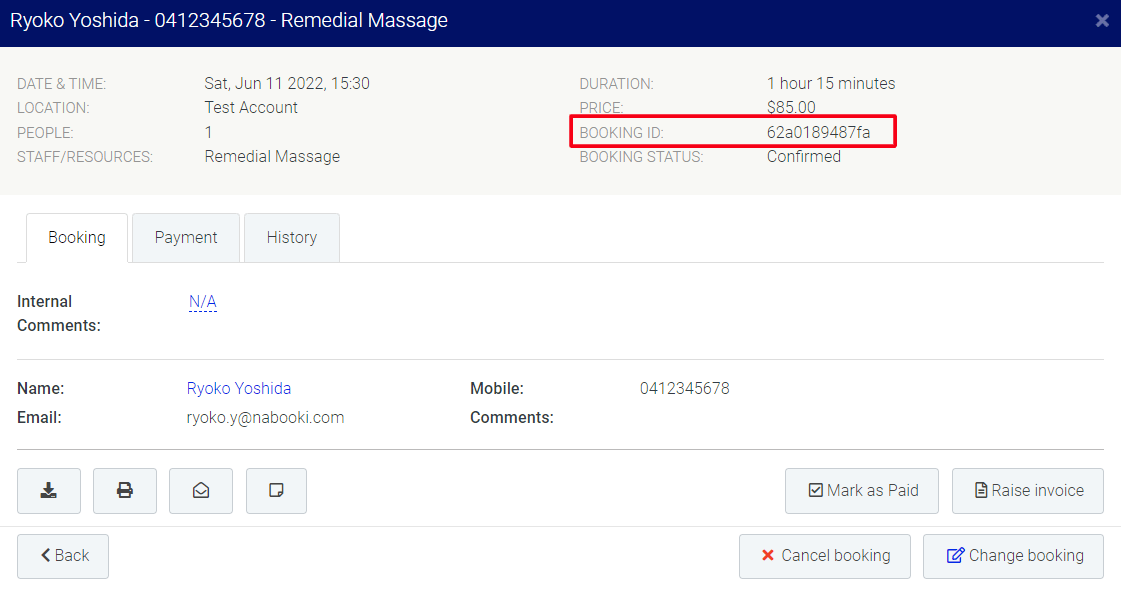 What is the booking ID in the customer booking?