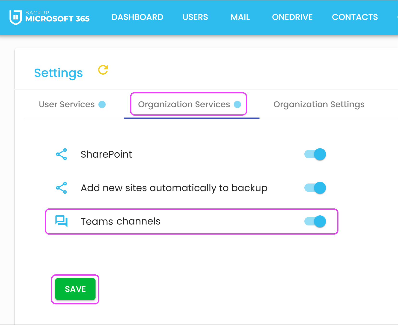How to enable backup for Teams chat? Nexetic Support