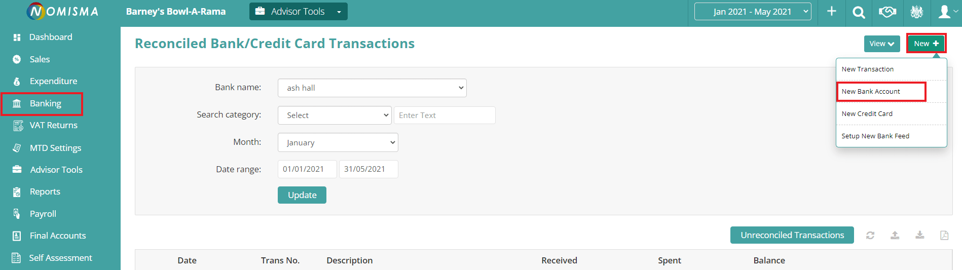 How to add a Bank account