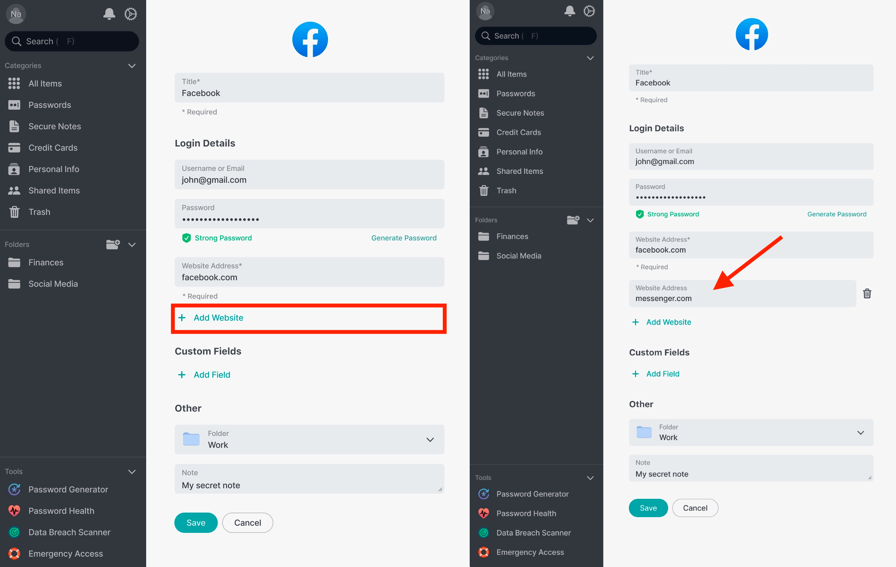 Add multiple URLs to password items NordPass