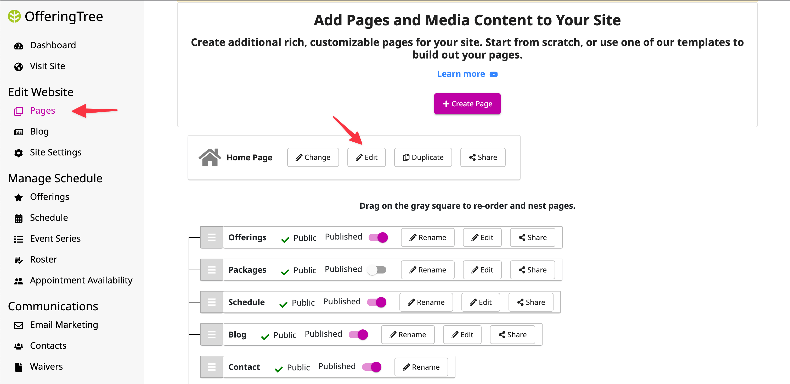 Customize and Edit Your Page Header OfferingTree Support