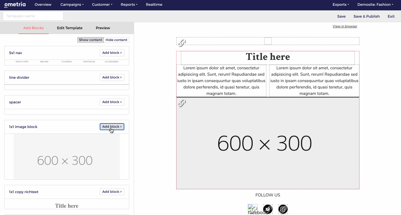 Adding, rearranging and deleting template blocks Ometria Help Centre
