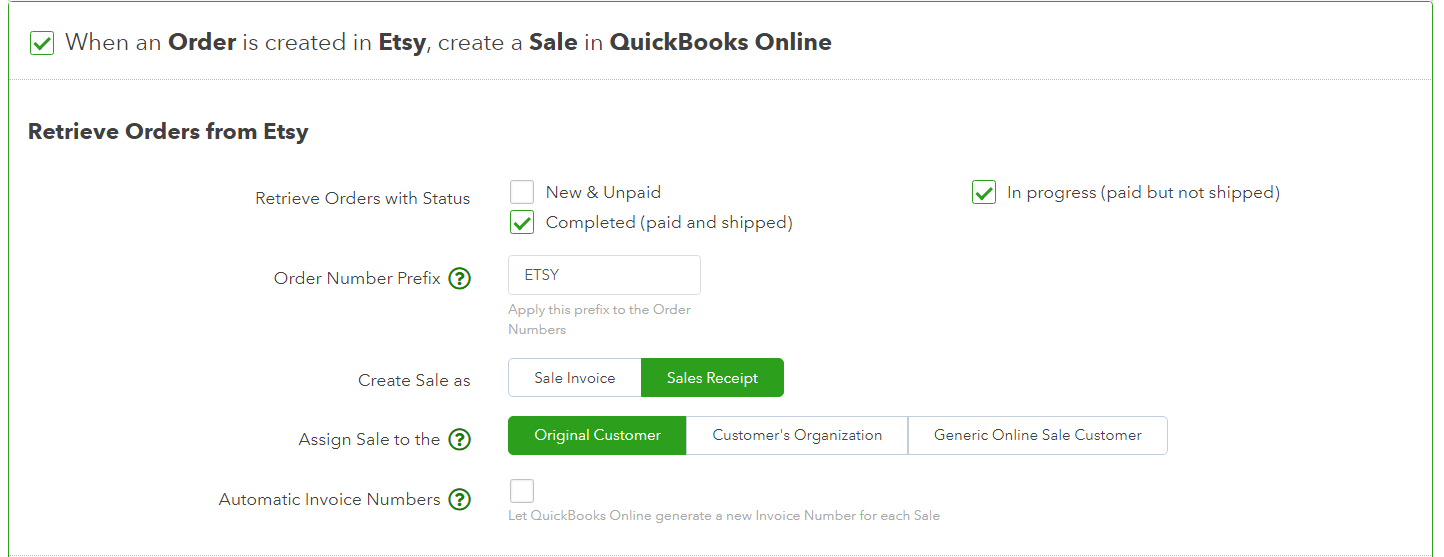 Etsy and QuickBooks Online Integration Guide Support