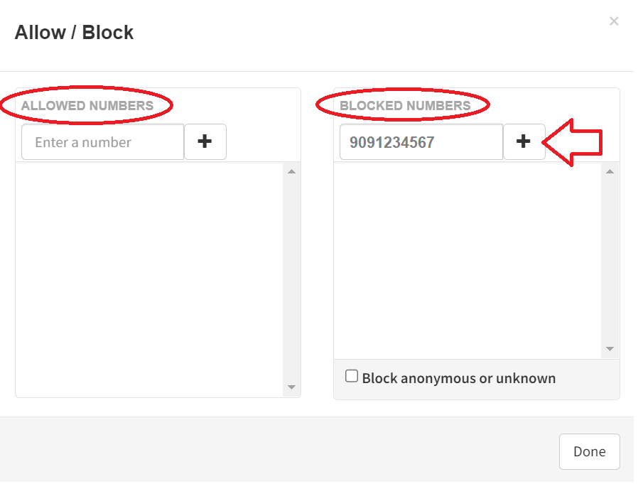 ALLOW / BLOCK PHONE NUMBERS