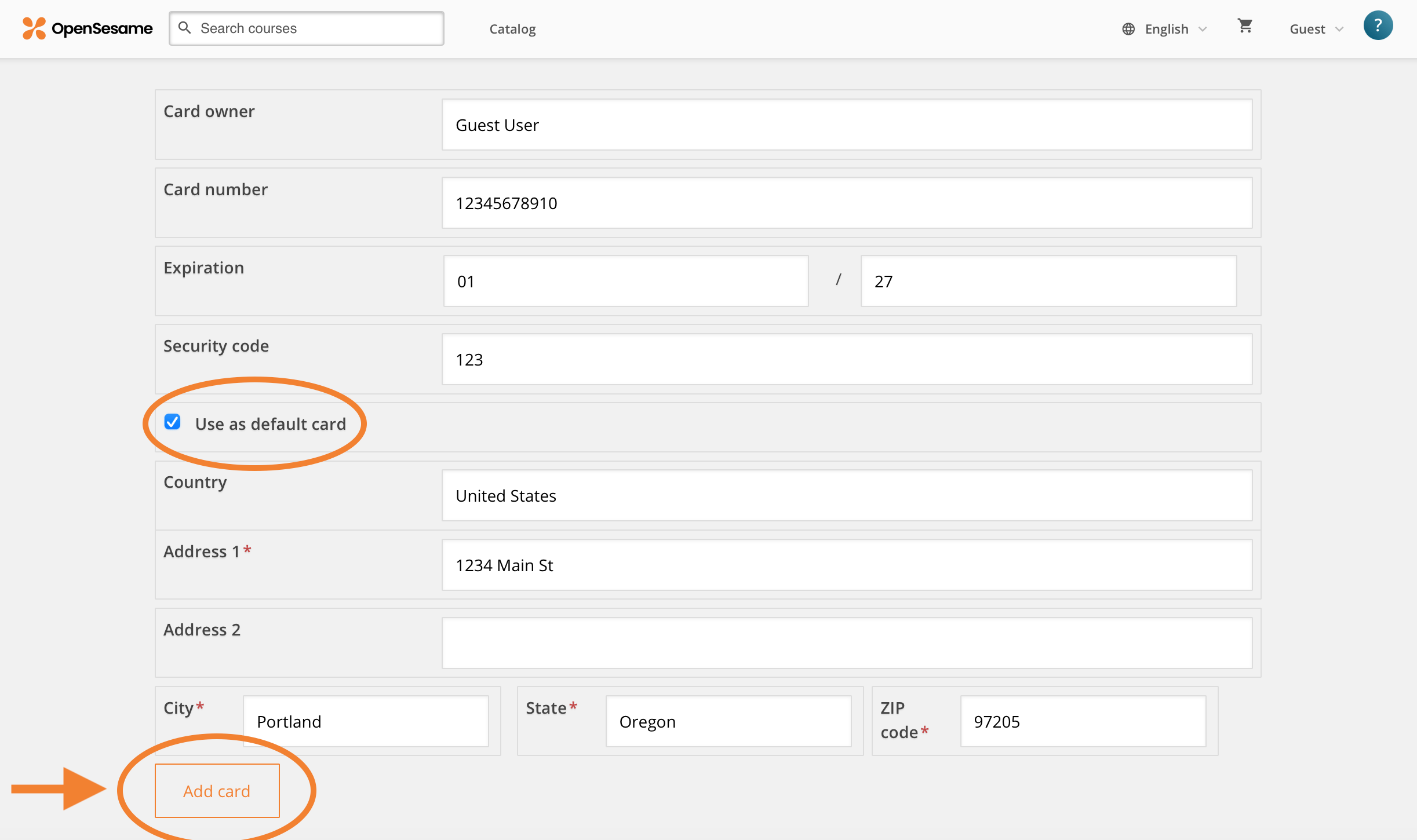 How do I store a credit card for future purchases? OpenSesame Support