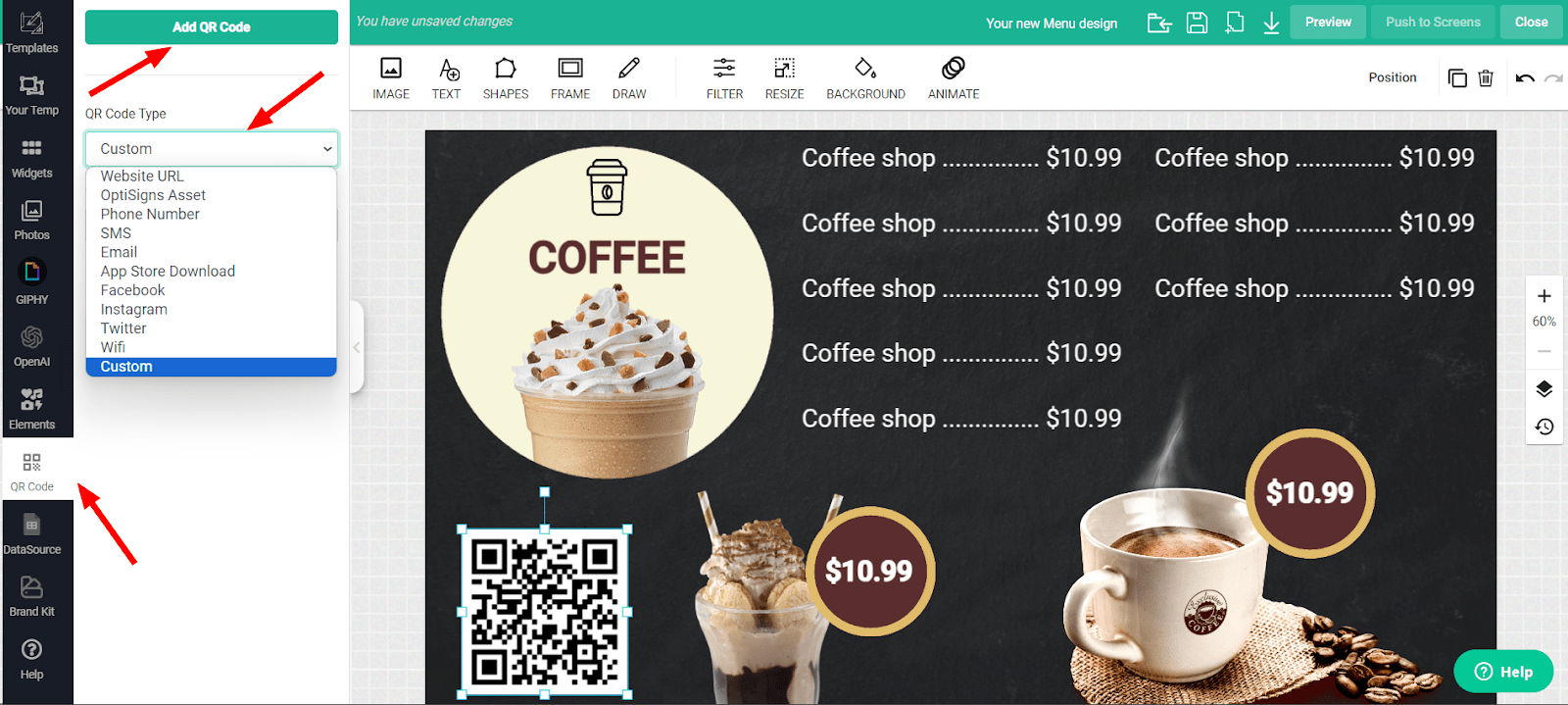 How to add a QR Code in designs using OptiSigns’ Canvas OptiSigns